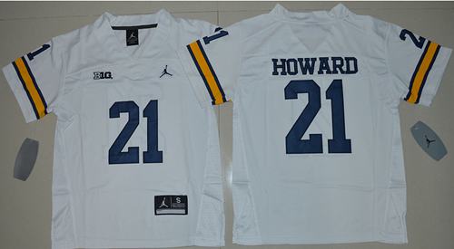 Wolverines #21 Desmond Howard White Jordan Brand Stitched Youth NCAA Jersey - Click Image to Close